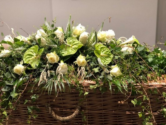 White & Green Rustic Casket Spray