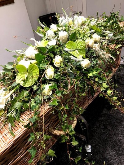 White & Green Rustic Casket Spray