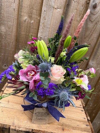 Pop of Purple Hatbox Arrangement