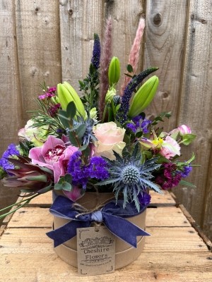 Pop of Purple Hatbox Arrangement