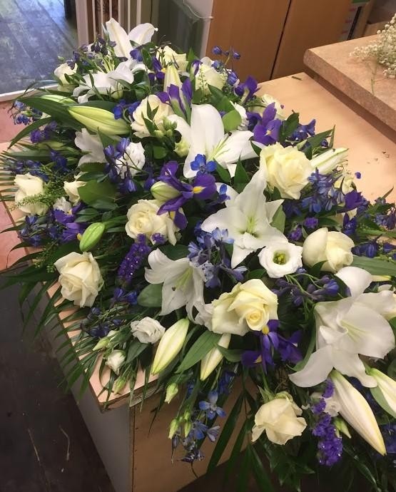 Purple, Blue & White Casket Spray - buy online or call ...