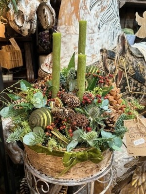 Evergreen Elegance Bark arrangement