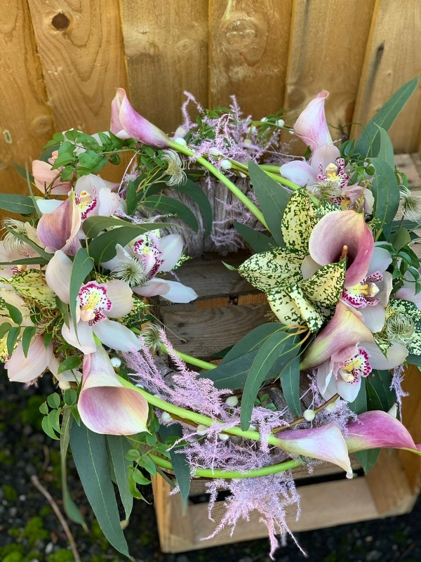 Orchid and Calla lily wreath