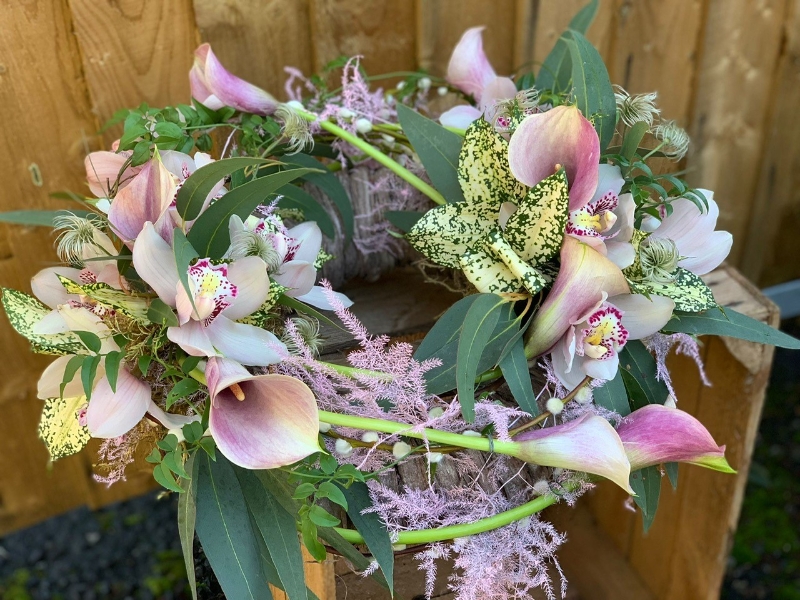 Orchid and Calla lily wreath