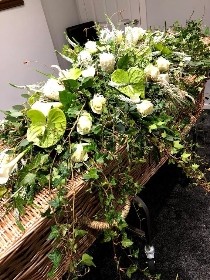 White & Green Rustic Casket Spray