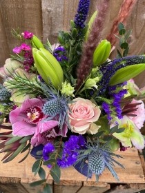 Pop of Purple Hatbox Arrangement